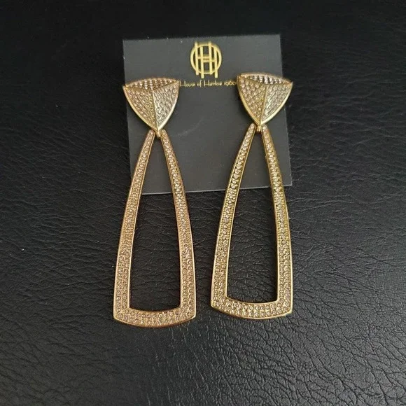 House of Harlow 1960 Mesa Door Knocker Pyramid Drop Earrings Gold Tone NWT - Picture 7 of 7